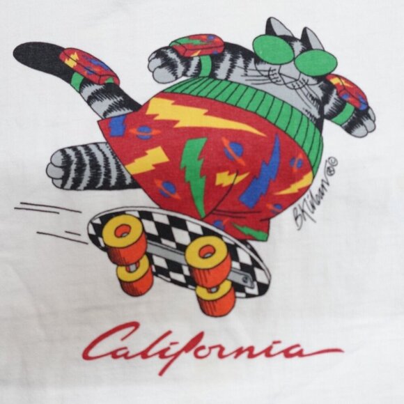 Vintage Kliban Shirt Medium White Cat on a Skateboard California Crazy Shirts